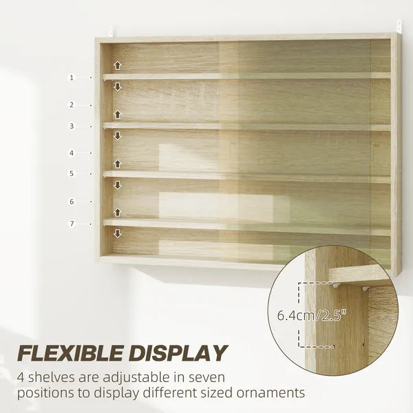 HOMCOM 5-Tier Display Cabinet, Wall-Mounted Display Case with 2 Glass Doors and Adjustable Shelves, Oak - product image 4