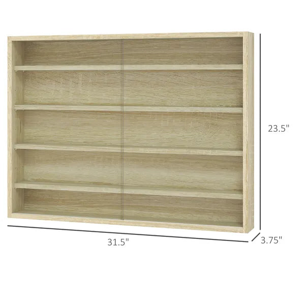 HOMCOM 5-Tier Display Cabinet, Wall-Mounted Display Case with 2 Glass Doors and Adjustable Shelves, Oak - product image 3