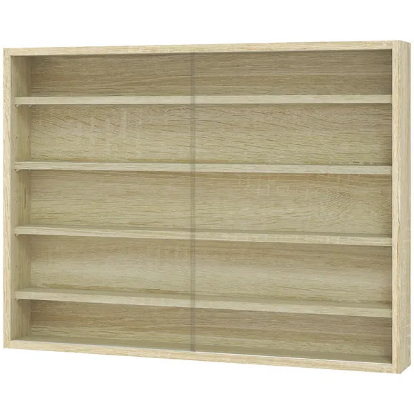 HOMCOM 5-Tier Display Cabinet, Wall-Mounted Display Case with 2 Glass Doors and Adjustable Shelves, Oak - product image 1