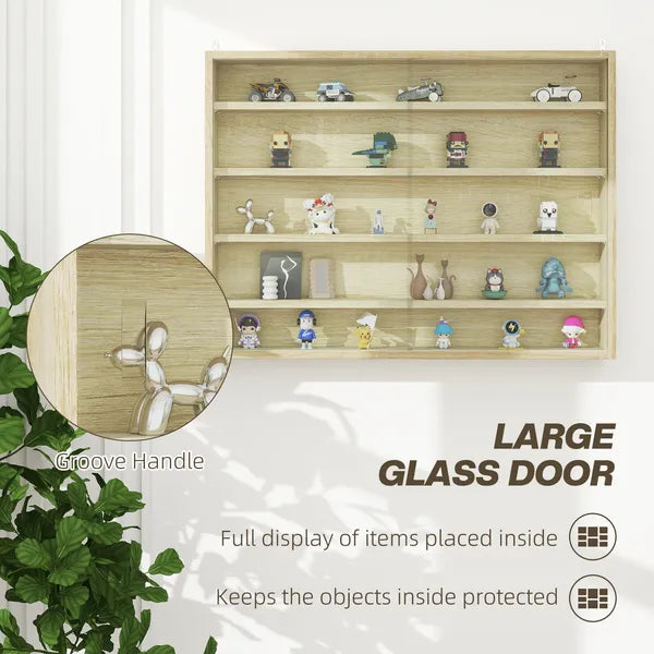 HOMCOM 5-Tier Display Cabinet, Wall-Mounted Display Case with 2 Glass Doors and Adjustable Shelves, Oak - product image 5