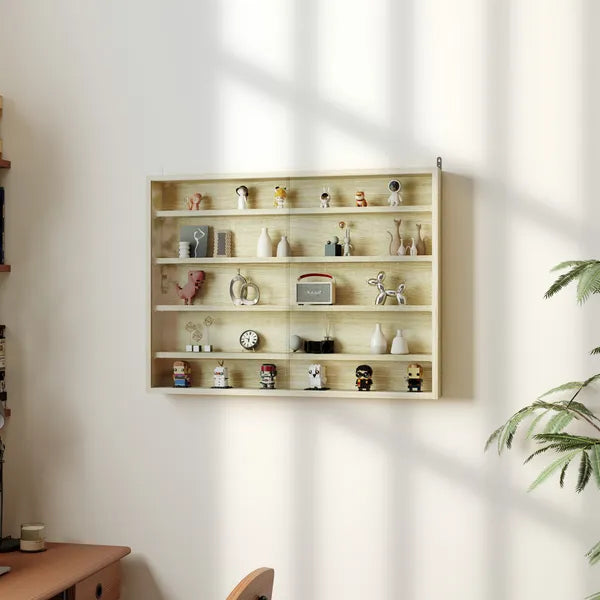HOMCOM 5-Tier Display Cabinet, Wall-Mounted Display Case with 2 Glass Doors and Adjustable Shelves, Oak - product image 2