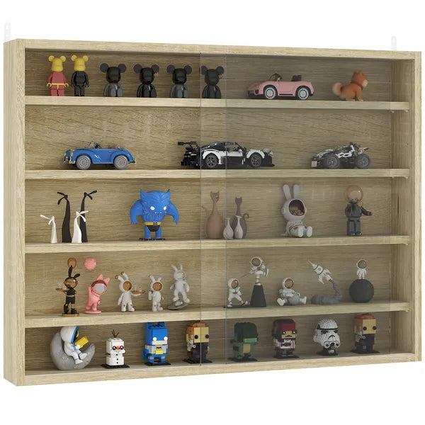 HOMCOM 5-Tier Display Cabinet, Wall-Mounted Display Case with 2 Glass Doors and Adjustable Shelves, Oak - product image 11