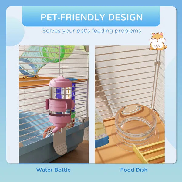 PawHut 5-Tier Hamster Cage, Portable Animal Travel Carrier with Exercise Wheels, Tube, Light Blue - product image 5