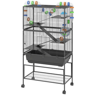 PawHut 5 Tier Hamster Cage, Rolling Rat Cage with Deep Tray, Storage Shelf, Big Exercise Wheel, Hut, Tube System - product image 1