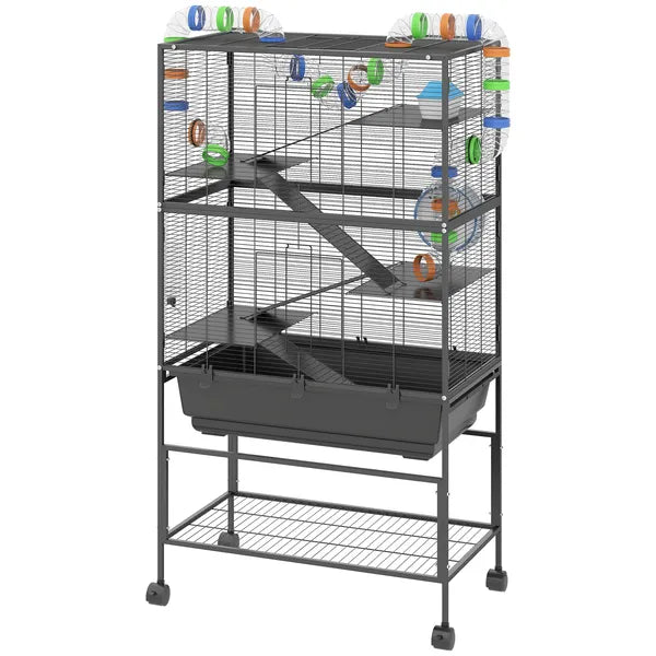 PawHut 5 Tier Hamster Cage, Rolling Rat Cage with Deep Tray, Storage Shelf, Big Exercise Wheel, Hut, Tube System - product image 1