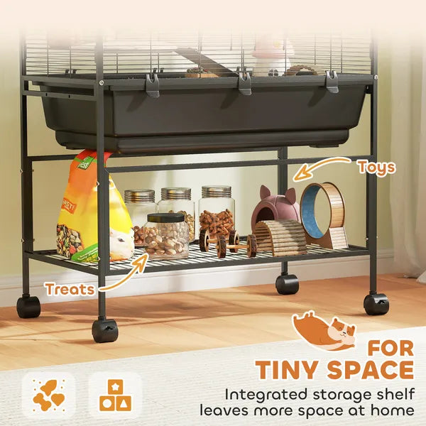 PawHut 5 Tier Hamster Cage, Rolling Rat Cage with Deep Tray, Storage Shelf, Big Exercise Wheel, Hut, Tube System - product image 7