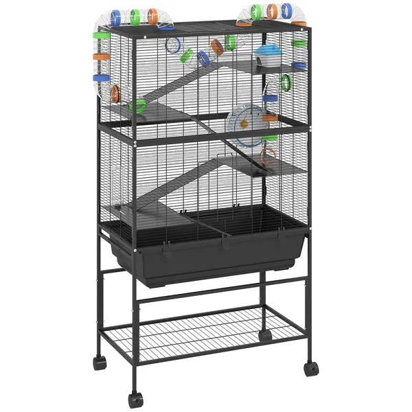 PawHut 5 Tier Hamster Cage, Rolling Rat Cage with Deep Tray, Storage Shelf, Big Exercise Wheel, Hut, Tube System - product image 12