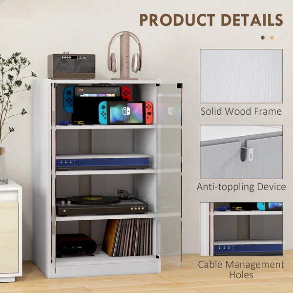 4-Tier Media Cabinet with Adjustable Shelves Tempered Glass Doors and Cable Management Distressed White - product image 6