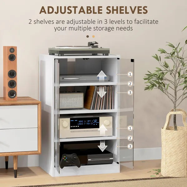 4-Tier Media Cabinet with Adjustable Shelves Tempered Glass Doors and Cable Management Distressed White - product image 4