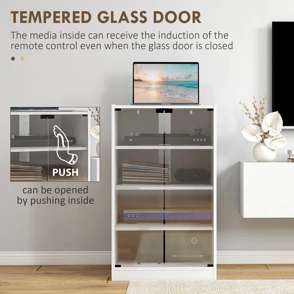 4-Tier Media Cabinet with Adjustable Shelves Tempered Glass Doors and Cable Management Distressed White - product image 7