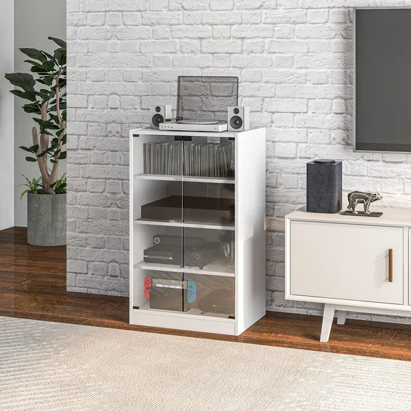 4-Tier Media Cabinet with Adjustable Shelves Tempered Glass Doors and Cable Management Distressed White - product image 10