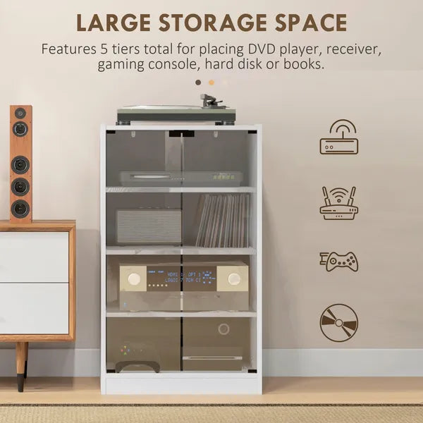 4-Tier Media Cabinet with Adjustable Shelves Tempered Glass Doors and Cable Management Distressed White - product image 5