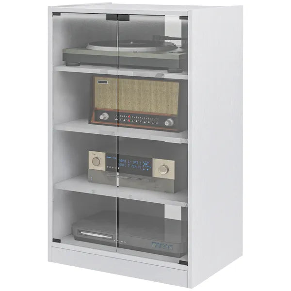 4-Tier Media Cabinet with Adjustable Shelves Tempered Glass Doors and Cable Management Distressed White - product image 1