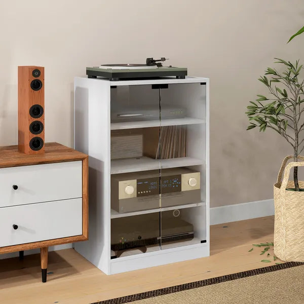 4-Tier Media Cabinet with Adjustable Shelves Tempered Glass Doors and Cable Management Distressed White - product image 8
