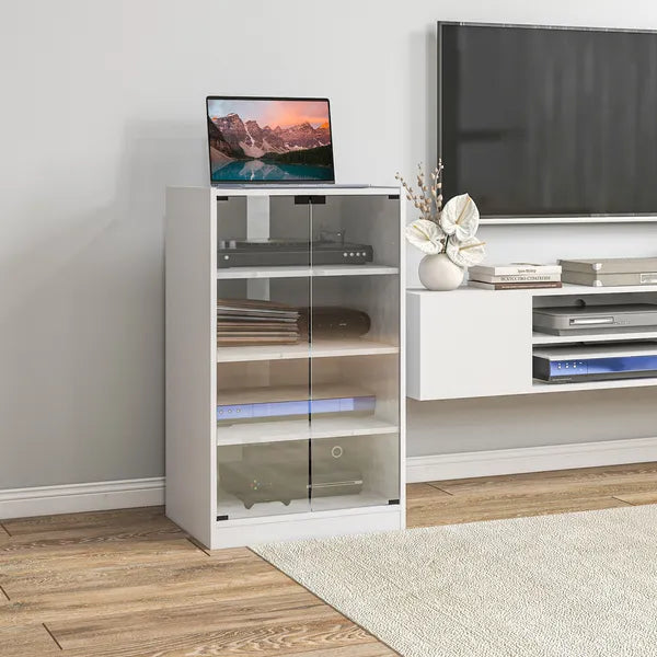4-Tier Media Cabinet with Adjustable Shelves Tempered Glass Doors and Cable Management Distressed White - product image 2