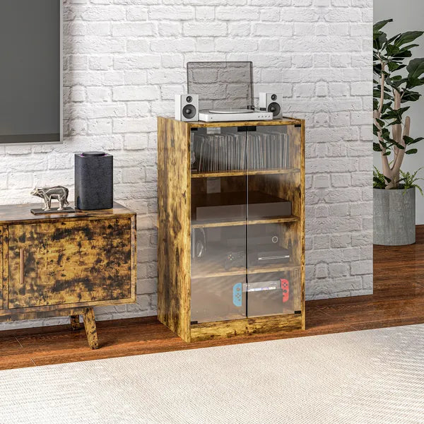 5-Tier Media Cabinet, Media Stand with Adjustable Shelves, Tempered Glass Doors, and Cable Management, Rustic Brown - product image 2