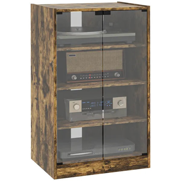 5-Tier Media Cabinet, Media Stand with Adjustable Shelves, Tempered Glass Doors, and Cable Management, Rustic Brown - product image 11