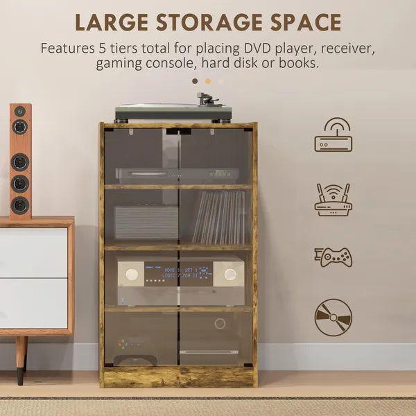 5-Tier Media Cabinet, Media Stand with Adjustable Shelves, Tempered Glass Doors, and Cable Management, Rustic Brown - product image 5