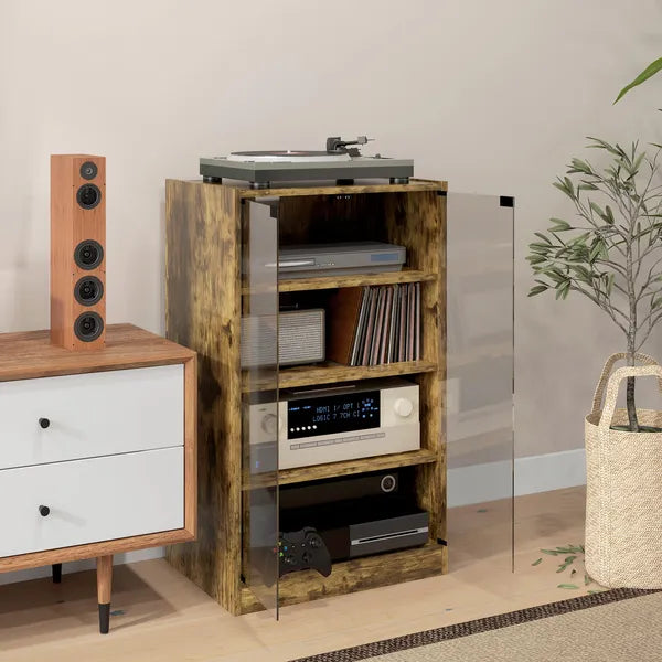 5-Tier Media Cabinet, Media Stand with Adjustable Shelves, Tempered Glass Doors, and Cable Management, Rustic Brown - product image 8
