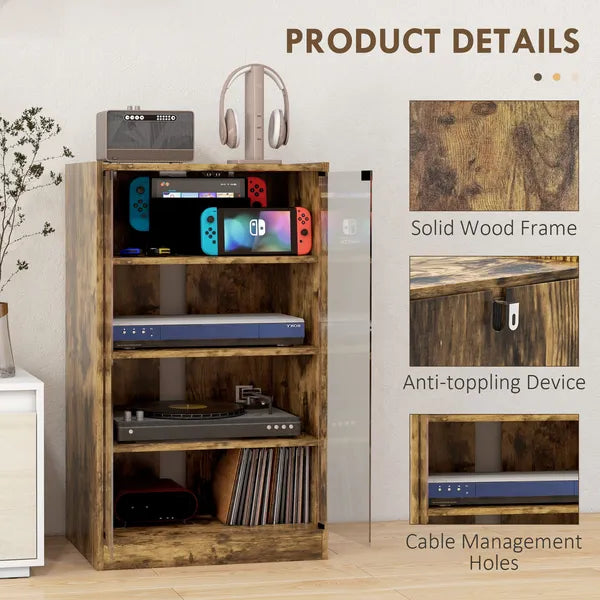 5-Tier Media Cabinet, Media Stand with Adjustable Shelves, Tempered Glass Doors, and Cable Management, Rustic Brown - product image 6