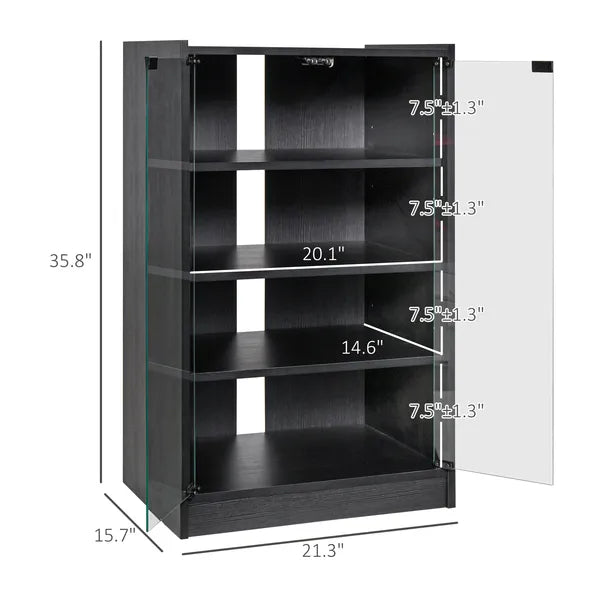 5-Tier Media Stand Cabinet with Adjustable Shelves, Tempered Glass Door for TV Gaming Consoles DVD Player Receiver, Black - product image 3