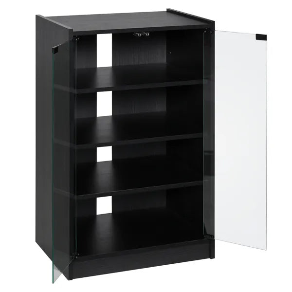 5-Tier Media Stand Cabinet with Adjustable Shelves, Tempered Glass Door for TV Gaming Consoles DVD Player Receiver, Black - product image 1