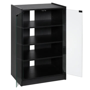 5-Tier Media Stand Cabinet with Adjustable Shelves, Tempered Glass Door for TV Gaming Consoles DVD Player Receiver, Black - product image 1