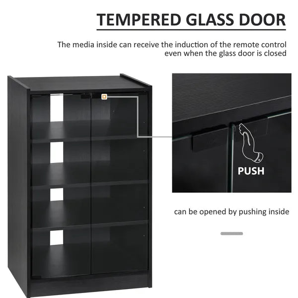 5-Tier Media Stand Cabinet with Adjustable Shelves, Tempered Glass Door for TV Gaming Consoles DVD Player Receiver, Black - product image 7