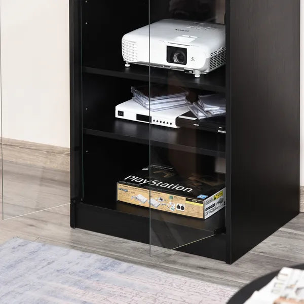 5-Tier Media Stand Cabinet with Adjustable Shelves, Tempered Glass Door for TV Gaming Consoles DVD Player Receiver, Black - product image 8