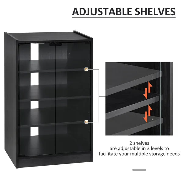 5-Tier Media Stand Cabinet with Adjustable Shelves, Tempered Glass Door for TV Gaming Consoles DVD Player Receiver, Black - product image 4