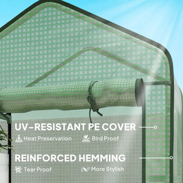 Outsunny 5 Tier Mini Greenhouse, Small Portable Greenhouse with PE Cover, Roll-Up Zippered Door, 76" x 35.4" x 19.3", Green - product image 6