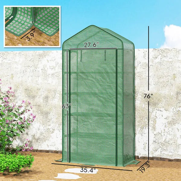 Outsunny 5 Tier Mini Greenhouse, Small Portable Greenhouse with PE Cover, Roll-Up Zippered Door, 76" x 35.4" x 19.3", Green - product image 3
