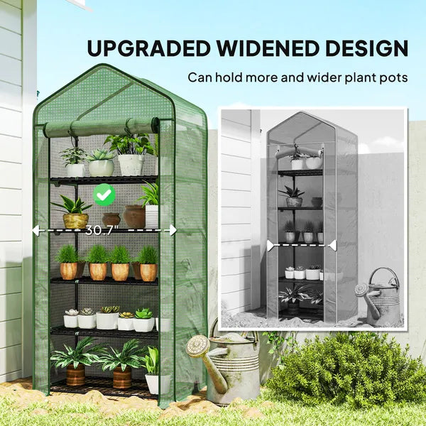 Outsunny 5 Tier Mini Greenhouse, Small Portable Greenhouse with PE Cover, Roll-Up Zippered Door, 76" x 35.4" x 19.3", Green - product image 4