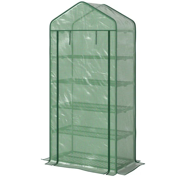 Outsunny 5 Tier Mini Greenhouse, Small Portable Greenhouse with PE Cover, Roll-Up Zippered Door, 76" x 35.4" x 19.3", Green - product image 1