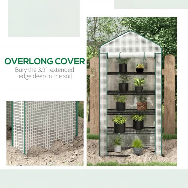 Outsunny 5 Tier Mini Greenhouse, Small Portable Greenhouse with PE Cover, Roll-Up Zippered Door, 76 Inch x 35.4 Inch x 19.3 Inch, White - product image 8