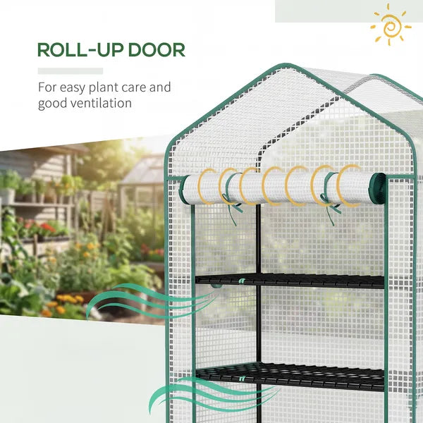 Outsunny 5 Tier Mini Greenhouse, Small Portable Greenhouse with PE Cover, Roll-Up Zippered Door, 76 Inch x 35.4 Inch x 19.3 Inch, White - product image 7
