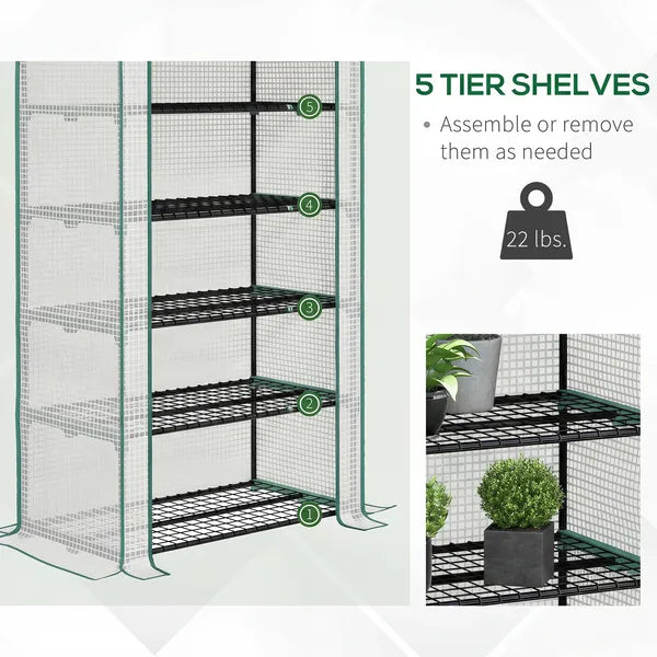 Outsunny 5 Tier Mini Greenhouse, Small Portable Greenhouse with PE Cover, Roll-Up Zippered Door, 76 Inch x 35.4 Inch x 19.3 Inch, White - product image 5