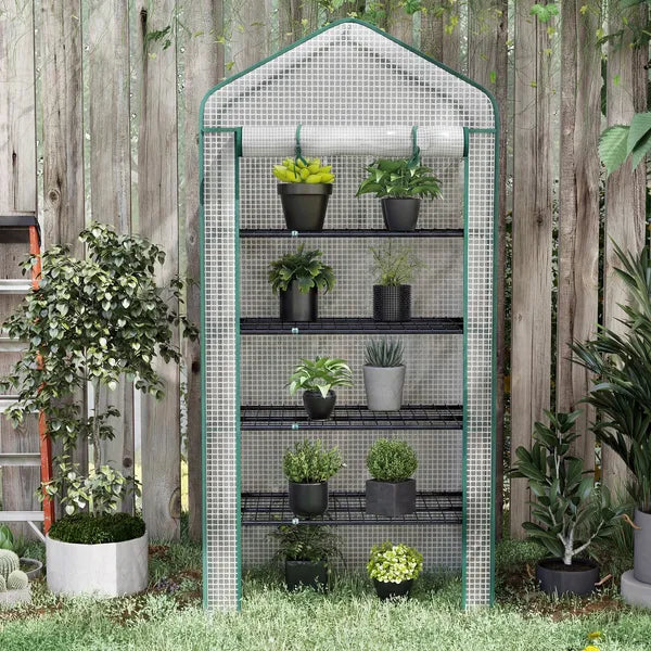 Outsunny 5 Tier Mini Greenhouse, Small Portable Greenhouse with PE Cover, Roll-Up Zippered Door, 76 Inch x 35.4 Inch x 19.3 Inch, White - product image 9