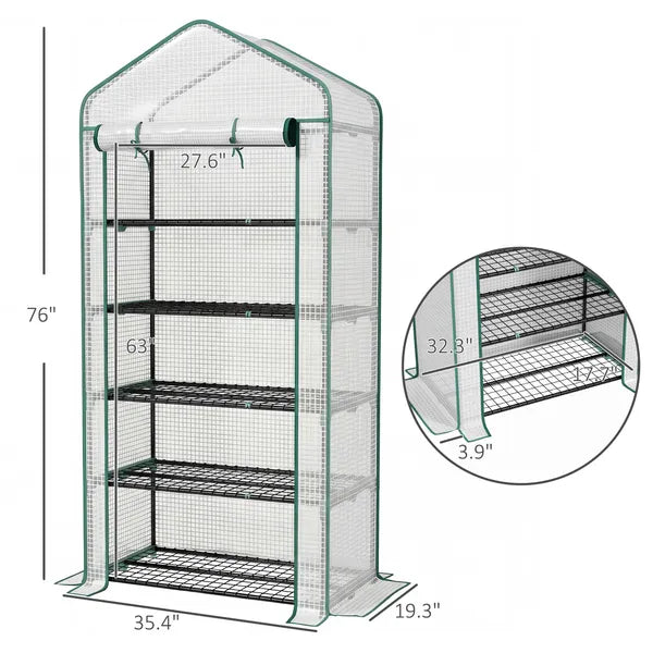 Outsunny 5 Tier Mini Greenhouse, Small Portable Greenhouse with PE Cover, Roll-Up Zippered Door, 76 Inch x 35.4 Inch x 19.3 Inch, White - product image 3