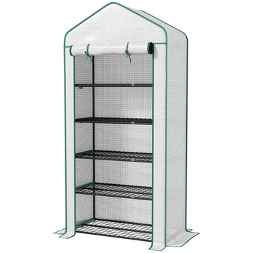 Outsunny 5 Tier Mini Greenhouse, Small Portable Greenhouse with PE Cover, Roll-Up Zippered Door, 76 Inch x 35.4 Inch x 19.3 Inch, White - product image 1