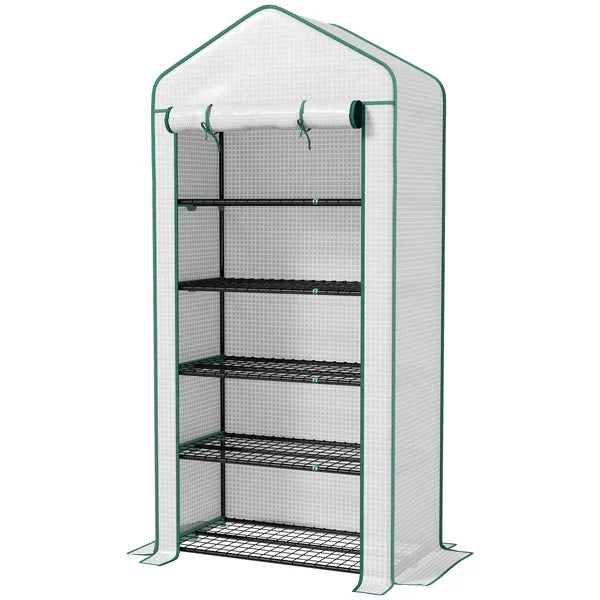 Outsunny 5 Tier Mini Greenhouse, Small Portable Greenhouse with PE Cover, Roll-Up Zippered Door, 76 Inch x 35.4 Inch x 19.3 Inch, White - product image 1