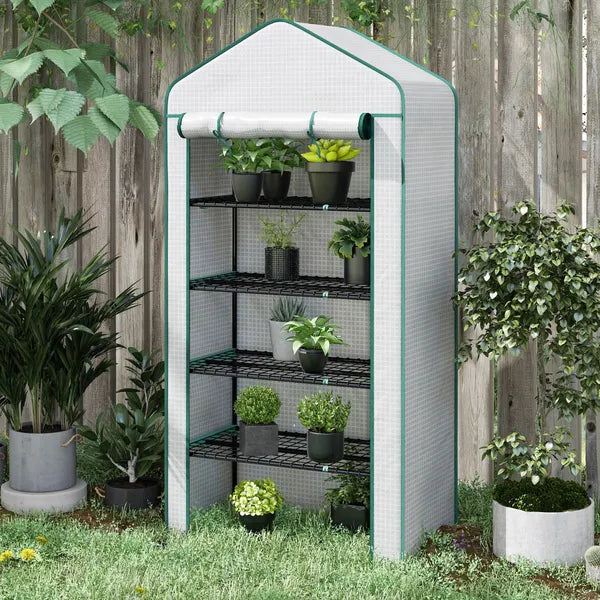 Outsunny 5 Tier Mini Greenhouse, Small Portable Greenhouse with PE Cover, Roll-Up Zippered Door, 76 Inch x 35.4 Inch x 19.3 Inch, White - product image 10