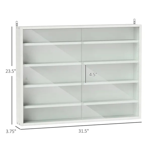HOMCOM 5-Tier White Display Cabinet with Glass Doors and Adjustable Shelves, Wall-Mounted - product image 3