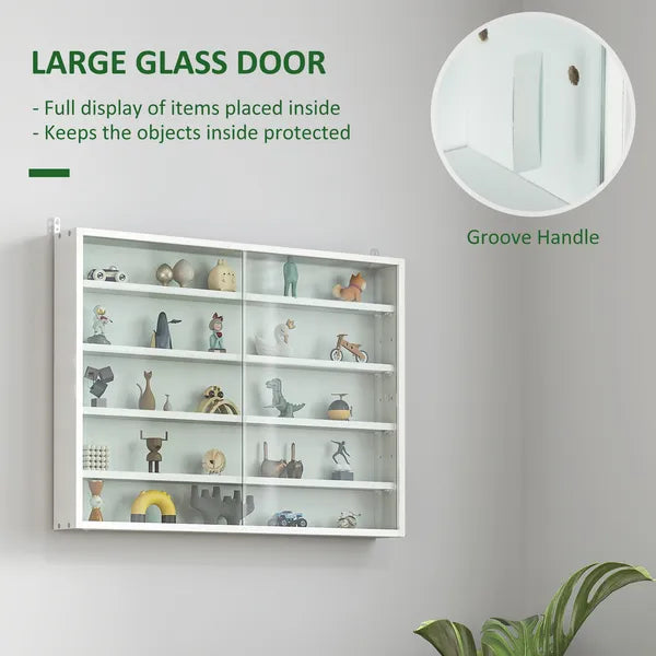 HOMCOM 5-Tier White Display Cabinet with Glass Doors and Adjustable Shelves, Wall-Mounted - product image 5