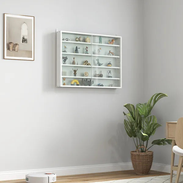 HOMCOM 5-Tier White Display Cabinet with Glass Doors and Adjustable Shelves, Wall-Mounted - product image 10