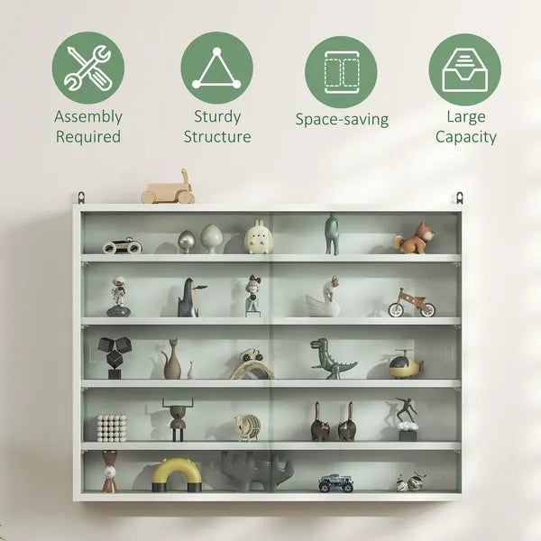 HOMCOM 5-Tier White Display Cabinet with Glass Doors and Adjustable Shelves, Wall-Mounted - product image 6