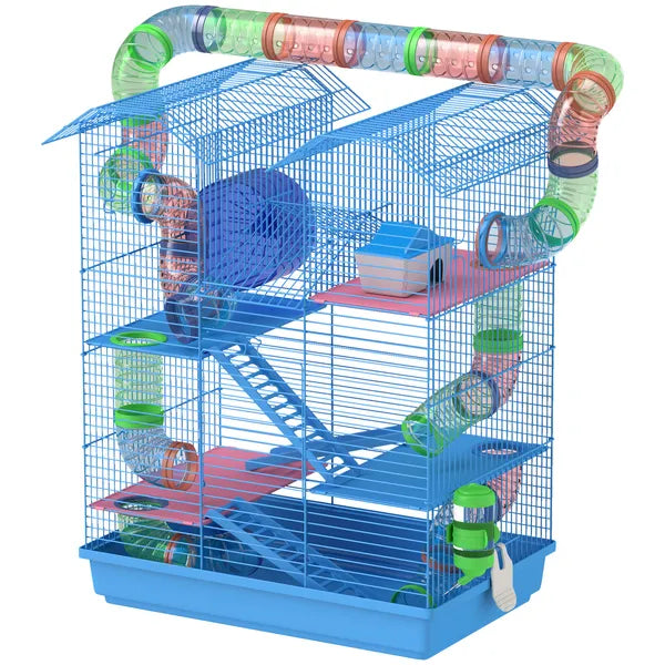 PawHut 5 Tiers Hamster Cage, Extra Large, Small Animal House, Wheels, Tubes, Water Bottle, Ladder, Blue - product image 11