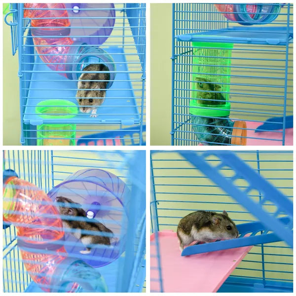 PawHut 5 Tiers Hamster Cage, Extra Large, Small Animal House, Wheels, Tubes, Water Bottle, Ladder, Blue - product image 8