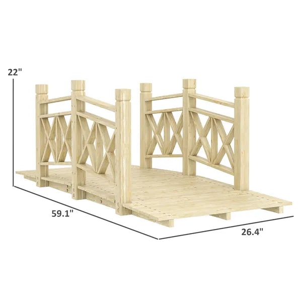 5' Wooden Garden Bridge Footbridge for Backyard Ponds, Creeks, Streams, Nature Wood - product image 3
