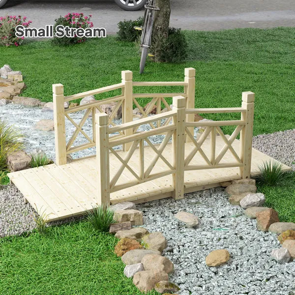 5' Wooden Garden Bridge Footbridge for Backyard Ponds, Creeks, Streams, Nature Wood - product image 9